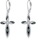 wholesale 925 Sterling Silver Black Shell & Cubic Zirconia Cross Dangle Drop Earrings for Women-0-0