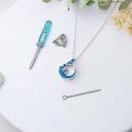 wholesale 925 Sterling Silver Blue Enamel Dolphin and Wave Pendant Necklace for Women-0-2