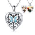 wholesale 925 Sterling Silver Turquoise Butterfly Heart Photo Locket Pendant Necklace for Women Girls Gifts-0-0