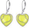 wholesale 925 Sterling Silver Tennis Ball Heart-Shaped Drop Earrings - Sports Themed Gifts for Her-0-0