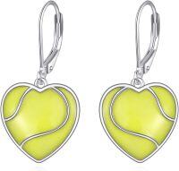 wholesale 925 Sterling Silver Tennis Ball Heart-Shaped Drop Earrings - Sports Themed Gifts for Her-Heart Tennis