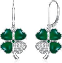 wholesale 14K Gold Plated Sterling Silver Round Natural Jade Earrings for Women-Z-Clover-Green Jade