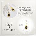 wholesale 925 Sterling Silver Black Oval Stone Drop Earrings with Gold Plated Frame and Beads-0-5