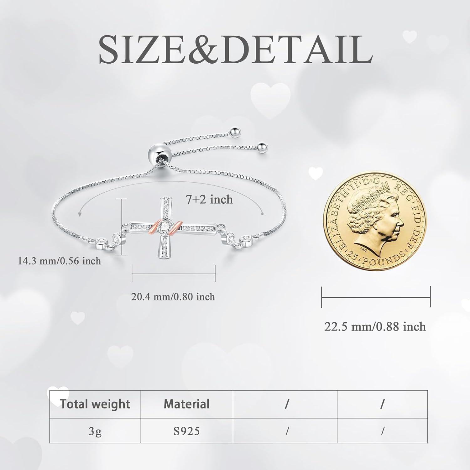 wholesale 925 Sterling Silver Cross CZ Adjustable Bangle Bracelet Gift for Women-0-4