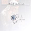 wholesale 925 Sterling Silver Blue Crystal Evil Eye Rose Flower Adjustable Ring for Women Girls  Size 7-8-0-4