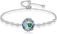 wholesale 925 Sterling Silver Austrian Crystal Tree of Life Birthstone Bracelet for Women-05-May-Emerald