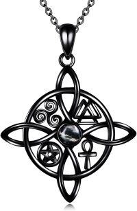 wholesale Sterling Silver Celtic Cross Witches Knot Pendant Necklace Amulet Gift-A-Moss Agate(Black)-A-Moss Agate(Black)