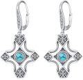 wholesale 925 Sterling Silver Cross Shape Turquoise Stone Drop Earrings for Women-0-0