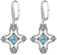 wholesale 925 Sterling Silver Cross Shape Turquoise Stone Drop Earrings for Women-Turquoise #2