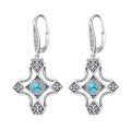 wholesale 925 Sterling Silver Cross Shape Turquoise Stone Drop Earrings for Women-0-0