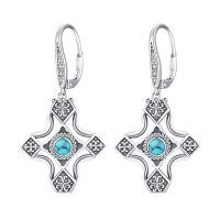 wholesale 925 Sterling Silver Cross Shape Turquoise Stone Drop Earrings for Women-Turquoise #2
