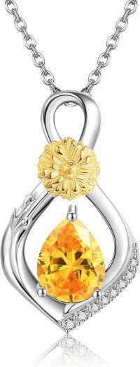 wholesale 925 Sterling Silver Crystal Birth Flower Infinity Necklace with Birthstone for Women Girls-October-Marigold