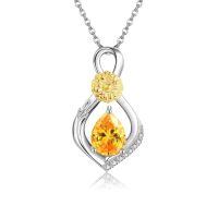 wholesale 925 Sterling Silver Daisy Pendant With Orange Gemstone-October-Marigold