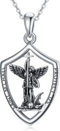 wholesale 925 Sterling Silver Angel of Protection Shield Pendant Necklace with Cross and Dragon Design-0-0