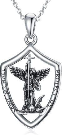wholesale 925 Sterling Silver Angel of Protection Shield Pendant Necklace with Cross and Dragon Design-St Michael