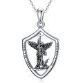 wholesale 925 Sterling Silver Angel of Protection Shield Pendant Necklace with Cross and Dragon Design-0-0