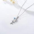 wholesale 925 Sterling Silver Mermaid Moon Heart Blue Crystal Pendant Necklace s for Women Girls-0-3