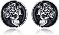 wholesale 925 Sterling Silver Gothic Skull Rose Stud Earrings for Men Women Black Enamel Leverbacks 4G-Skull Rose