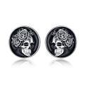 wholesale 925 Sterling Silver Gothic Skull Rose Stud Earrings for Men Women Black Enamel Leverbacks 4G-0-0