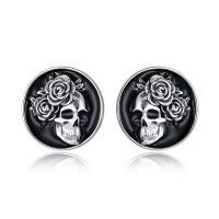 wholesale 925 Sterling Silver Gothic Skull Rose Stud Earrings for Men Women Black Enamel Leverbacks 4G-Skull Rose