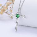 wholesale 925 Sterling Silver Green Heart Birthstone Cross Necklace for Women Christian Jewelry Confirmation Baptism Gift-0-3