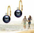 wholesale 14K Gold Black Pearl Leverback Hoop Earrings for Women Anniversary Gift-0-2