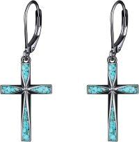 wholesale Sterling Silver Cross Dangle Drop Earrings for Women-Black Origami Turquoise