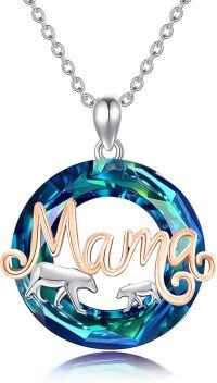 wholesale 925 Sterling Silver Blue Crystal Mama Bear Pendant Necklaces for Women - Mother's Day Gifts-bear 6