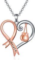 wholesale 925 Sterling Silver Heart-Shaped Boxing Glove & Pink Ribbon Survivor Necklace-0-0