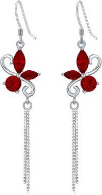 wholesale 925 Sterling Silver Birthstone Butterfly Dangle Earrings for Women-01 Jan - Garnet