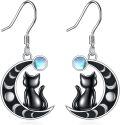 wholesale 925 Sterling Silver Moon Cat Drop Earrings with Blue Stone - Gifts for Her-0-0
