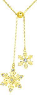 wholesale Gold 925 Sterling Silver CZ Snowflake Necklace - Double Pendant Set for Women's Fashion s-0-0
