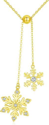 wholesale Gold 925 Sterling Silver CZ Snowflake Necklace - Double Pendant Set for Women's Fashion s-Snowflake Necklace(gold)