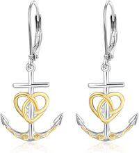 wholesale 925 Sterling Silver Palpitate Anchor Earrings with Heart Dangle for Women Mother's Day s-Dangle-B