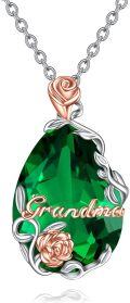 wholesale 925 Sterling Silver Teardrop Green Crystal Rose Pendant Necklace - Mothers' Day Gift for Grandma-0-0