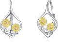 wholesale 925 Sterling Silver Sunflower Drop Earrings Gold Tone Floral Design Leverback Jewelry for Women Girls Gift 4cm Long-0-0