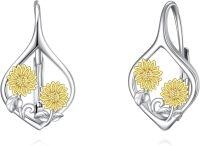 wholesale 925 Sterling Silver Sunflower Drop Earrings Gold Tone Floral Design Leverback Jewelry for Women Girls Gift 4cm Long-Sunflower B