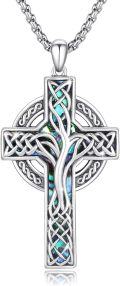 wholesale 925 Sterling Silver Celtic Cross with Tree of Life and Abalone Shell Inlay Pendant Necklace for Men & Women-0-0