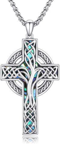wholesale 925 Sterling Silver Celtic Cross with Tree of Life and Abalone Shell Inlay Pendant Necklace for Men & Women-a-cross
