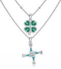 wholesale 925 Sterling Silver Shamrock & Turquoise St Bridget's Cross Pendant Necklaces for Women and Men Irish s-0-0