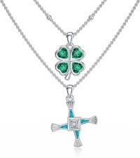 wholesale 925 Sterling Silver Shamrock & Turquoise St Bridget's Cross Pendant Necklaces for Women and Men Irish s-02-St Brigid Cross Clover Layer Necklace