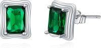 wholesale 925 Sterling Silver Green Square Cut Crystal Stud Earrings for Women-Emerald