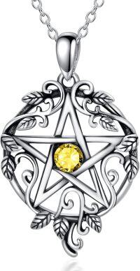 wholesale 925 Sterling Silver Pentagram Necklace with Birthstone Wiccan Tetragrammaton Gift for Women-11-Nov