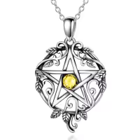 wholesale 925 Sterling Silver Pentagram Necklace with Birthstone Wiccan Tetragrammaton Gift for Women-11-Nov