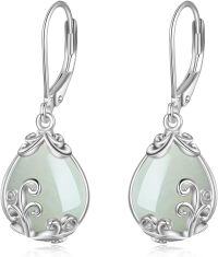 wholesale 925 Sterling Silver Light Green Quartz Filigree Teardrop Dangle Leverback Earrings-Jade