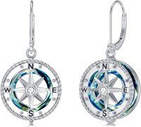 wholesale 925 Sterling Silver Crystal Compass Graduation Earrings for Women Hypoallergenic Gift-Blue
