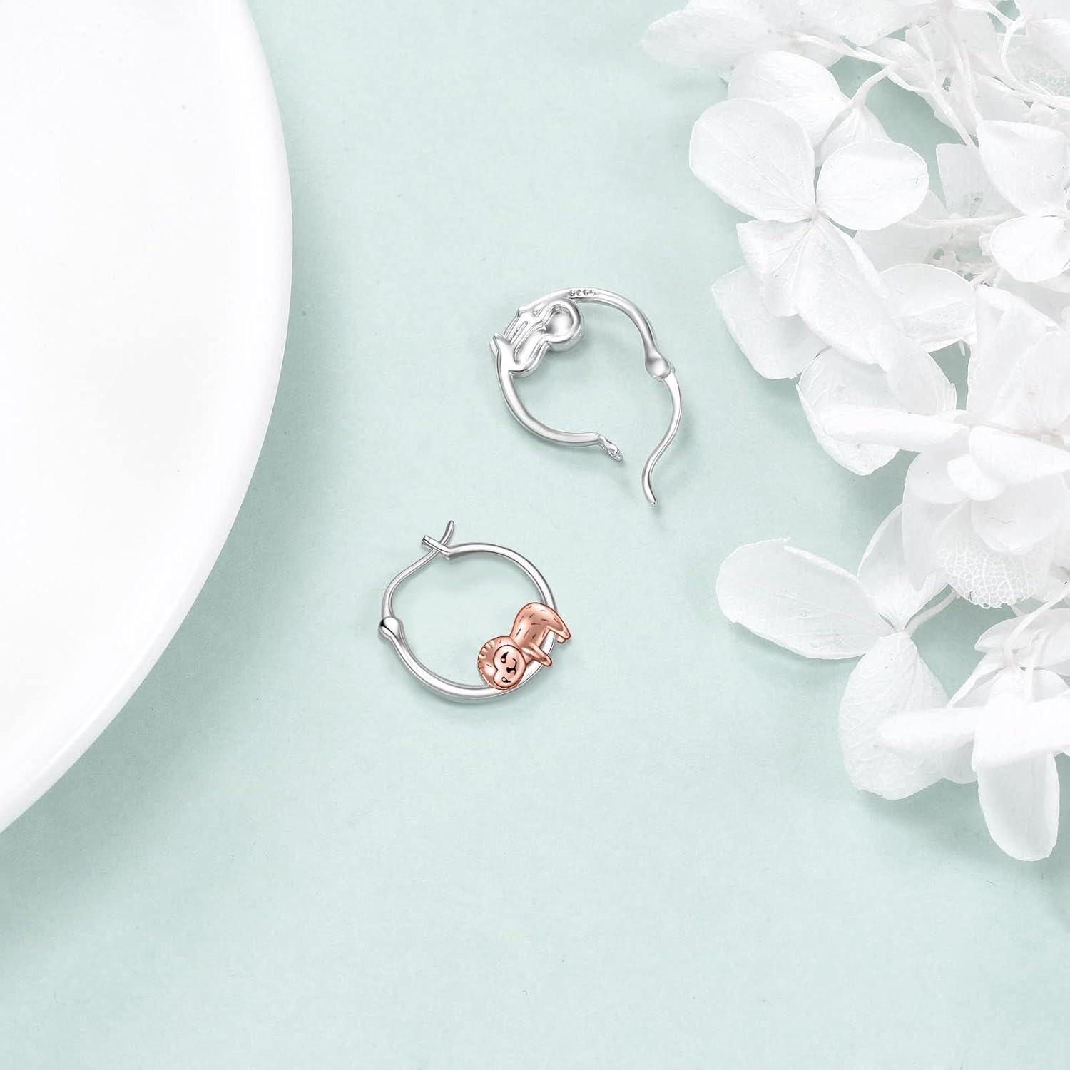 wholesale 925 Sterling Silver Sloth Charm Hoop Earrings  for Women-0-2