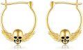 wholesale 14K Gold Skull Winged Hoop Earrings - Stylish Jewelry for Women and Girls-0-0