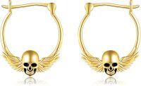 wholesale 14K Gold Skull Winged Hoop Earrings - Stylish Jewelry for Women and Girls-Skull Earrings