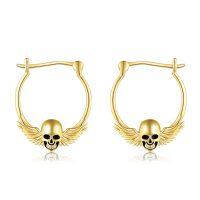 wholesale 14K Gold Skull Winged Hoop Earrings - Stylish Jewelry for Women and Girls-Skull Earrings